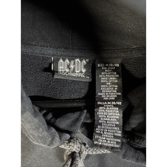 Vintage Y2k AC/DC Hoodie Black 2005 Back In Black Music Pullover Adult Medium - Picture 5 of 6